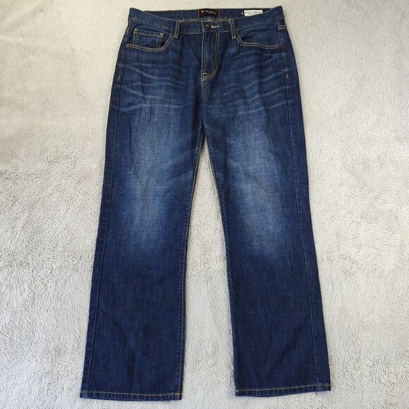 Guess Jeans Regular Straight Crescent Fit Men 33x30 Mid Wash Blue Y2K Retro 90s - Picture 1 of 11